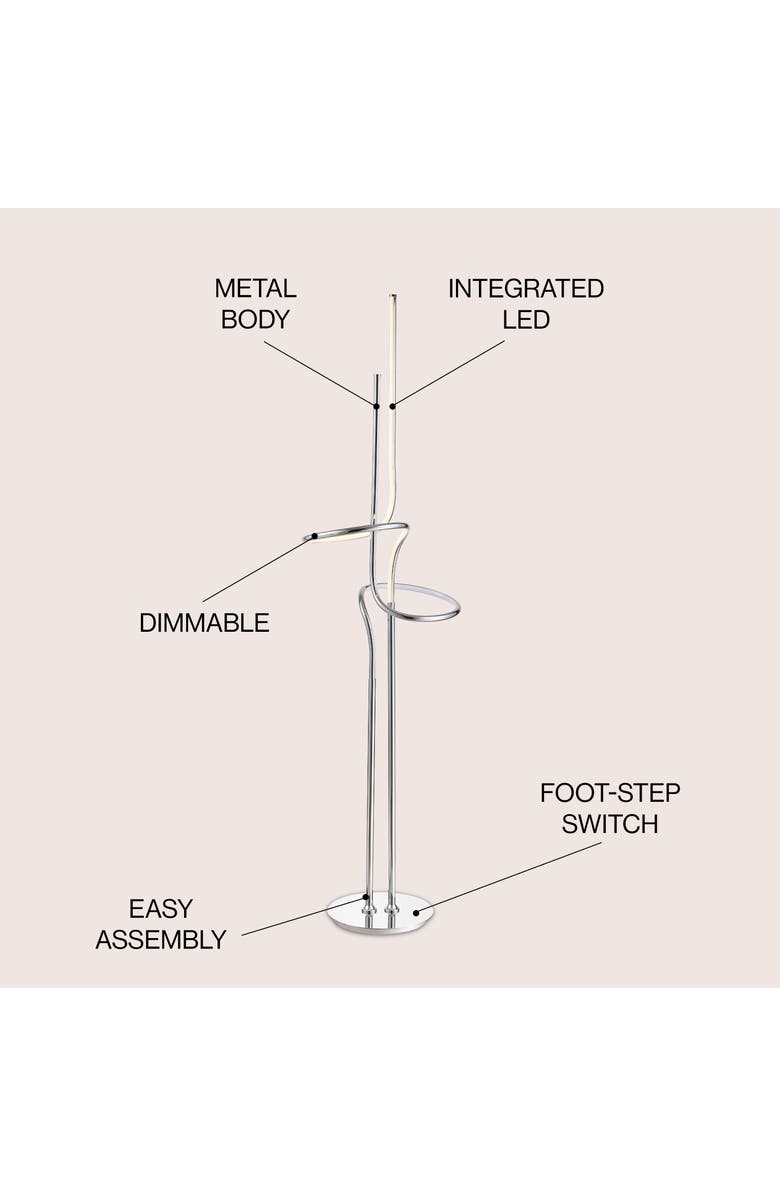 JONATHAN Y Sketch 64" Minimalist Dimmable Metal Integrated LED Floor Lamp, Alternate, color, Chrome
