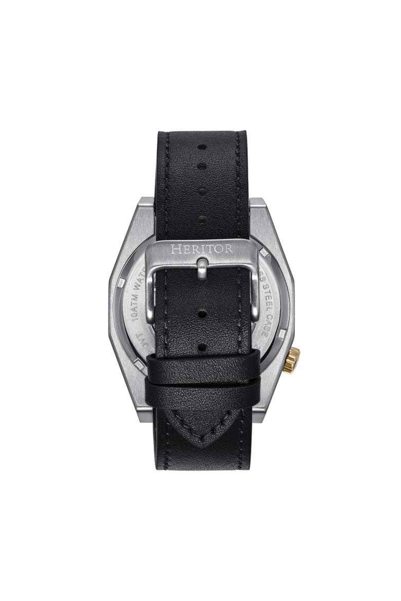 Amadeus Semi-Skeleton Leather-Band Watch, Alternate, color, Gold/Black