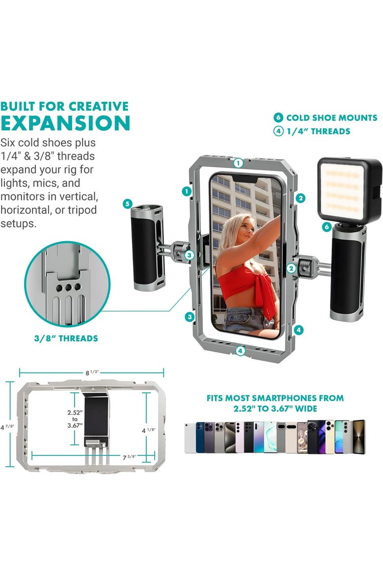 iFilmer-PRO Smartphone Rig with Dual Grip Cage, Wireless Lavalier Mics, and Full Size Tripod for iPhone and Android, Alternate, color, Black