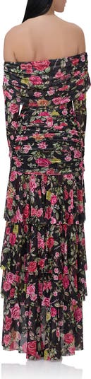 Kellie Floral Off the Shoulder Long Sleeve High-Low Dress