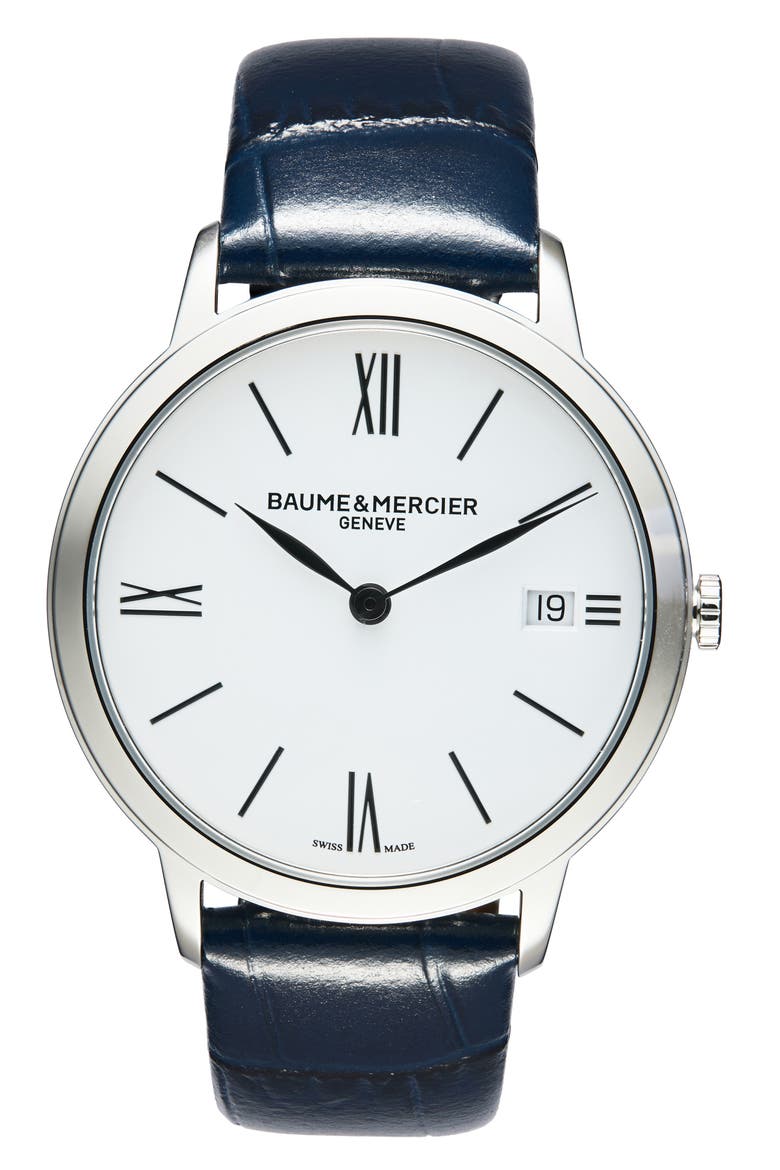 Classima Leather Strap Watch, 36.5mm, Main, color, WHITE