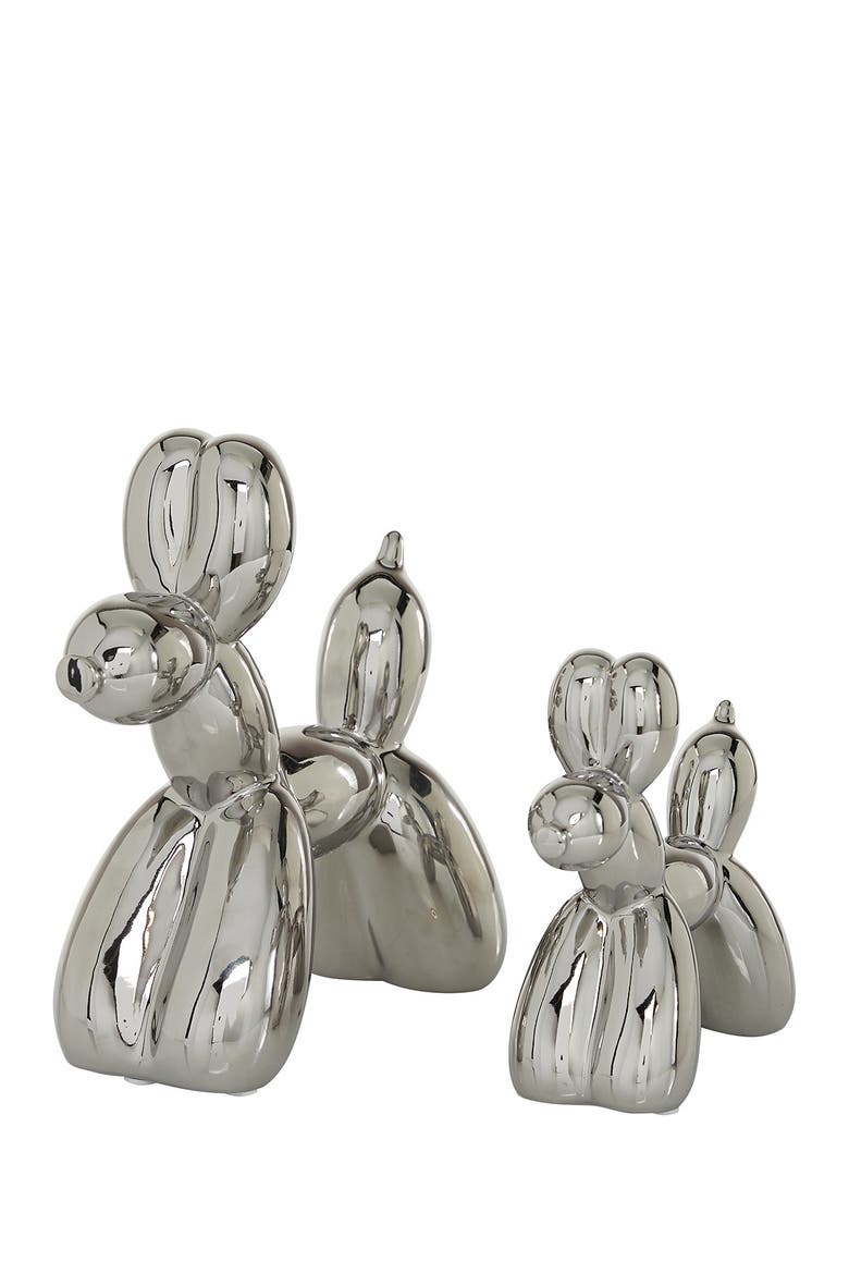 Silvertone Ceramic Balloon Dog Sculpture - Set of 2, Alternate, color, SILVER