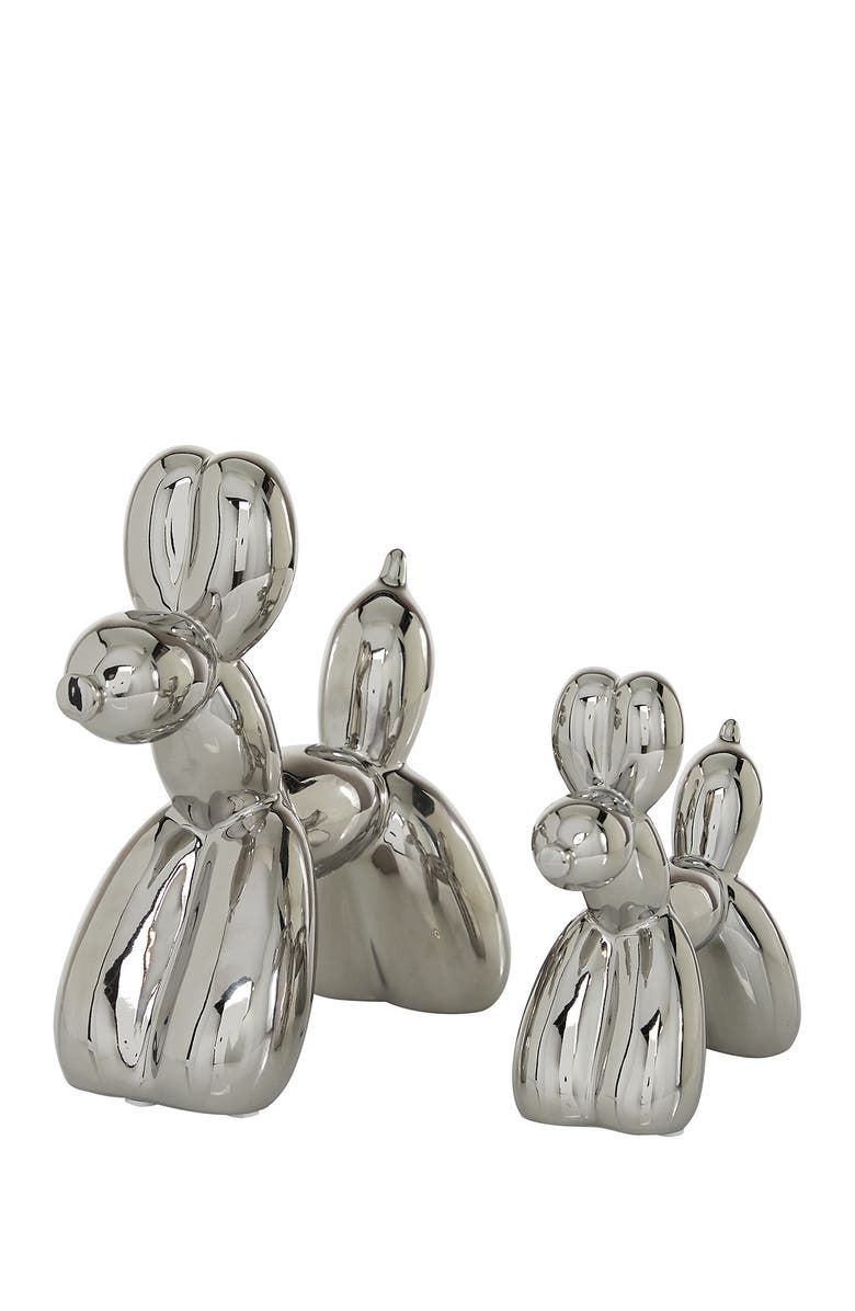 WILLOW ROW Silvertone Ceramic Balloon Dog Sculpture - Set of 2, Alternate, color, Silver