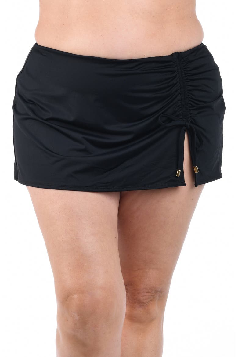 Ruched Skirted Bikini Bottoms, Main, color, BLACK