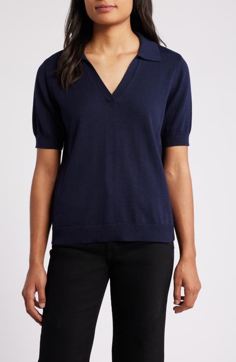 Cotton Blend Polo Sweater