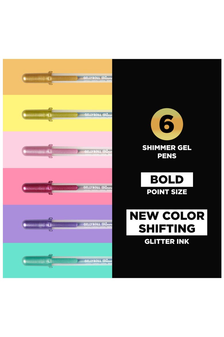 Gelly Roll Shimmer Gel Ink Pen, Bold Tip, Assorted, 6 Count., Alternate, color, Multicolor