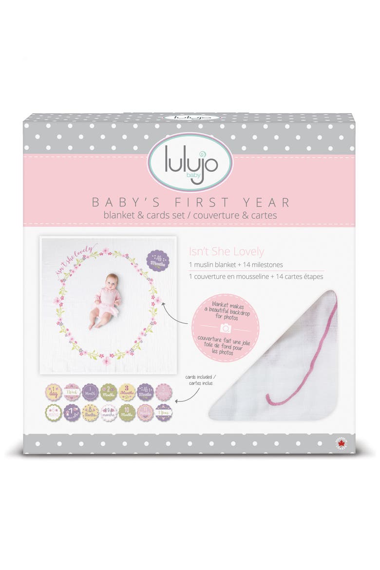 Baby's First Year - Isn't She Lovely Muslin Blanket & Milestone Card Set, Alternate, color, PINK