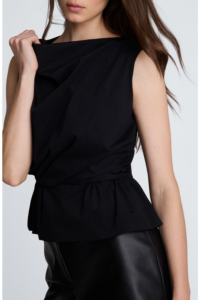 Pleated Cowl Neck Peplum Top, Alternate, color, BLACK