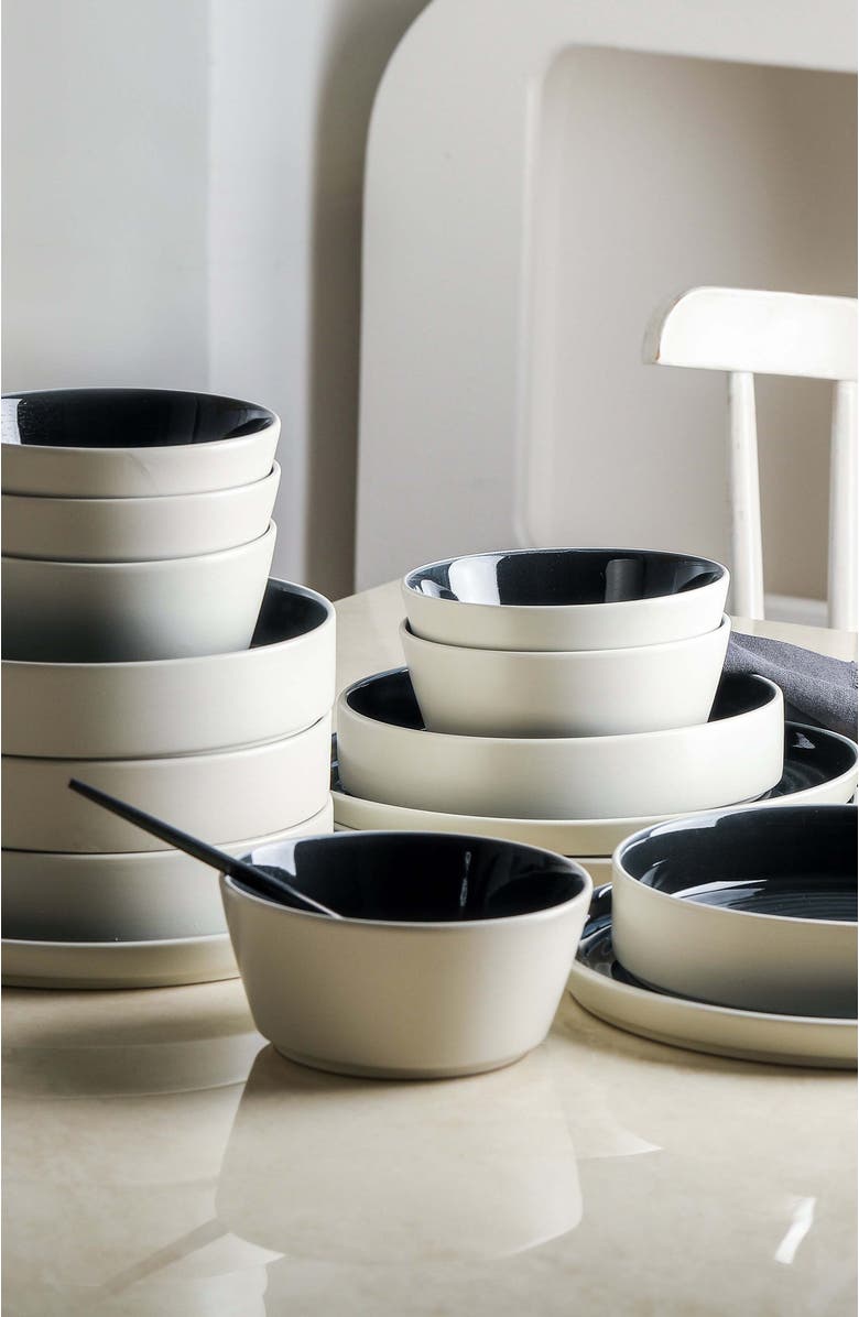 Stone Lain Elica Stoneware 12-Piece Dinnerware Set, Alternate, color, Black And Beige