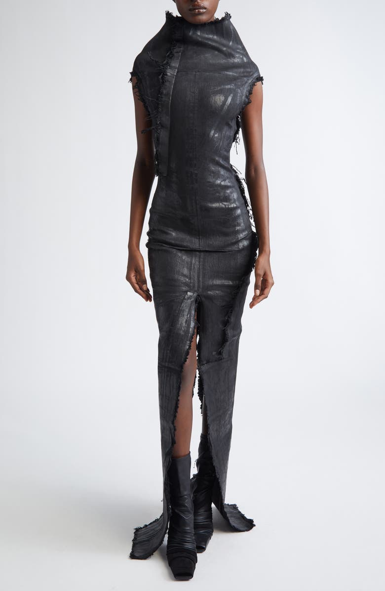 Rick Owens Concordians Etna Megacrust Denim Dress, Main, color, Black