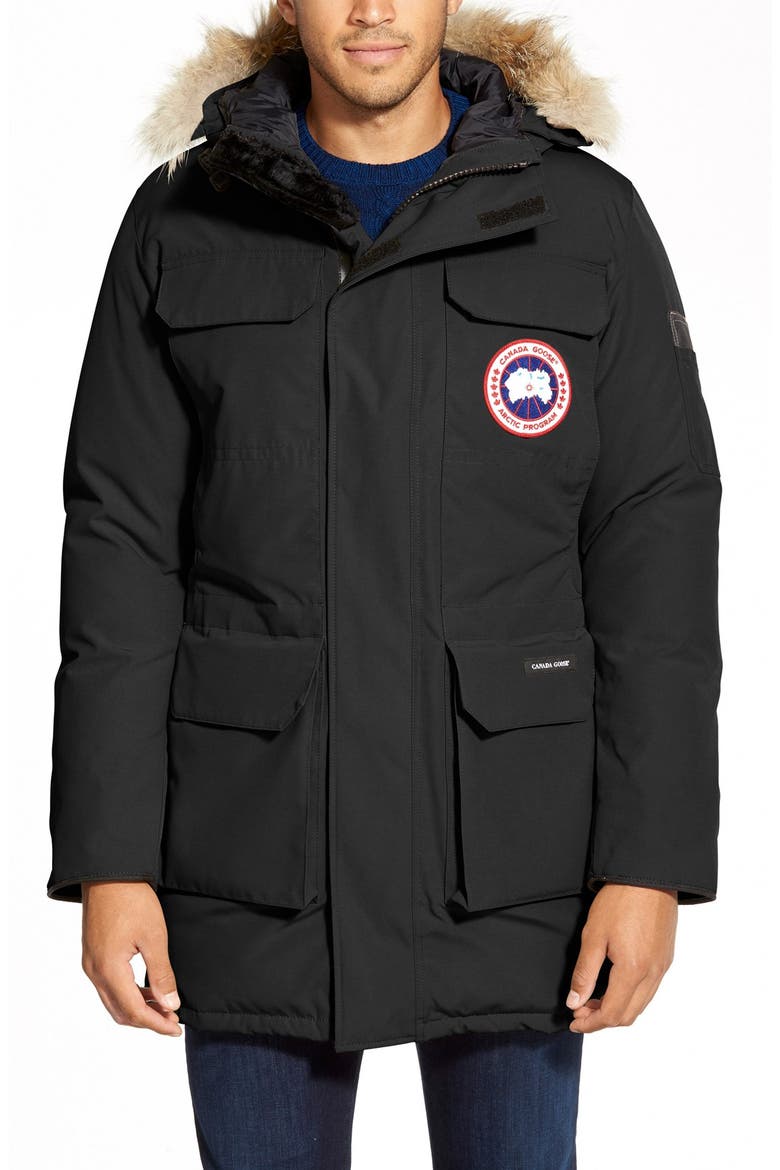 Citadel Slim Fit Parka with Genuine Coyote Fur, Main, color, BLACK