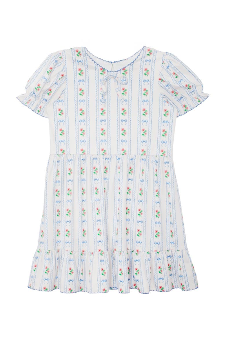 Blooms and Bows Short Gathered Ruffle Sleeve Dress, Main, color, Blue
