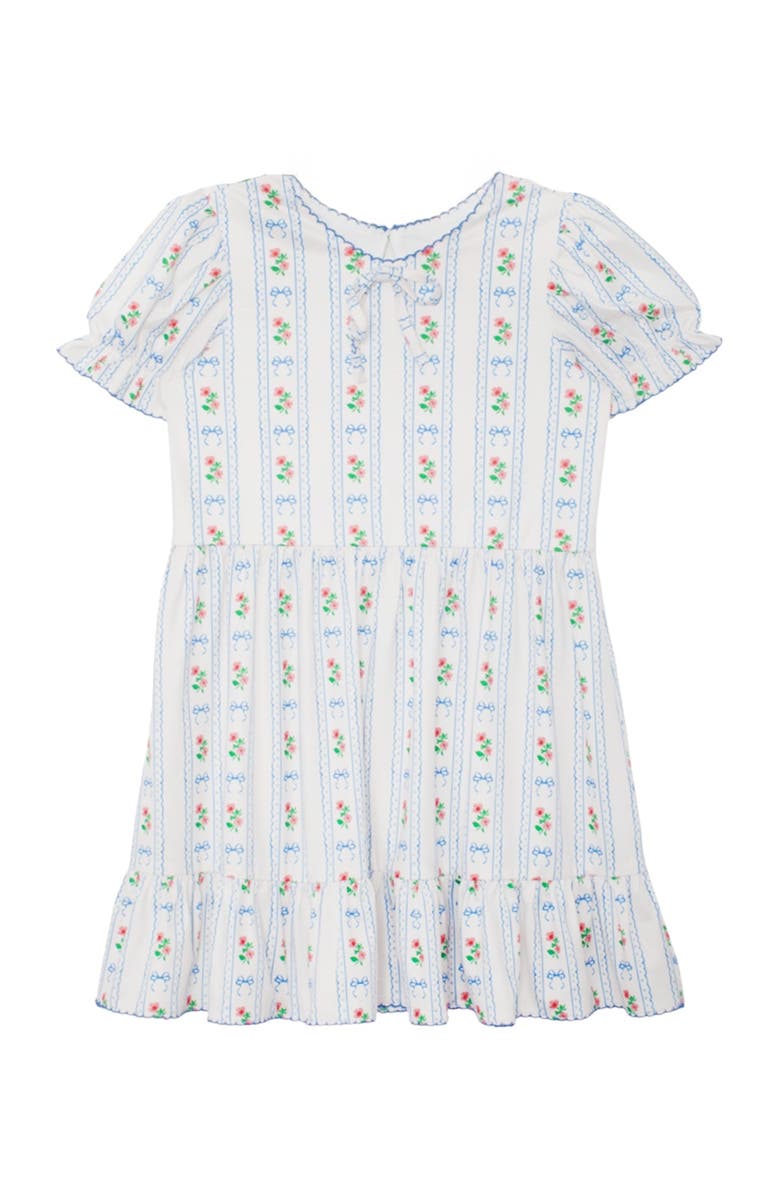 Mabel + Honey Blooms and Bows Short Gathered Ruffle Sleeve Dress, Main, color, Blue