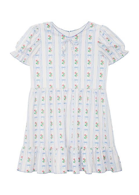 Blooms and Bows Short Gathered Ruffle Sleeve Dress (Toddler, Little Kid & Big Kid)