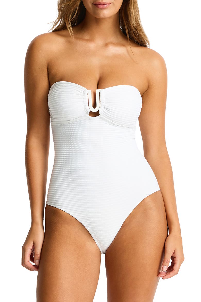 U-Bar Bandeau One-Piece Swimsuit, Main, color, WHITE