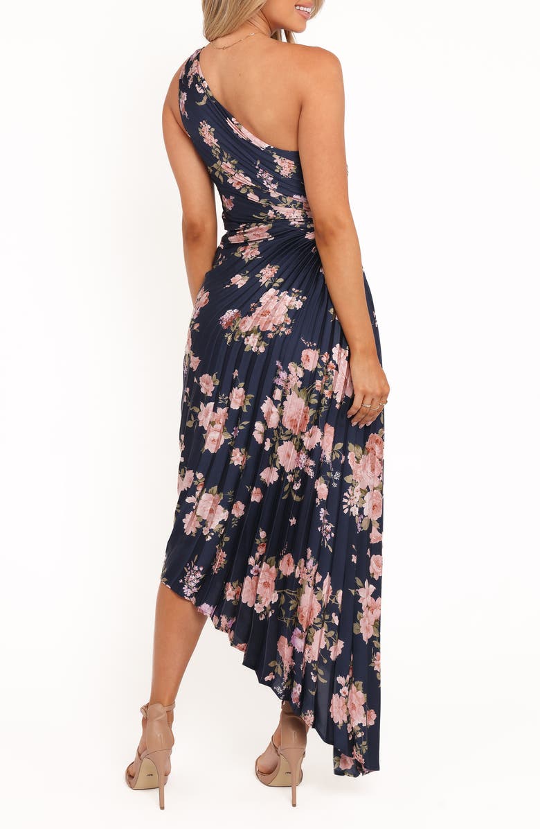 Petal & Pup Kleo Pleated One-Shoulder Maxi Dress, Alternate, color, Navy Floral