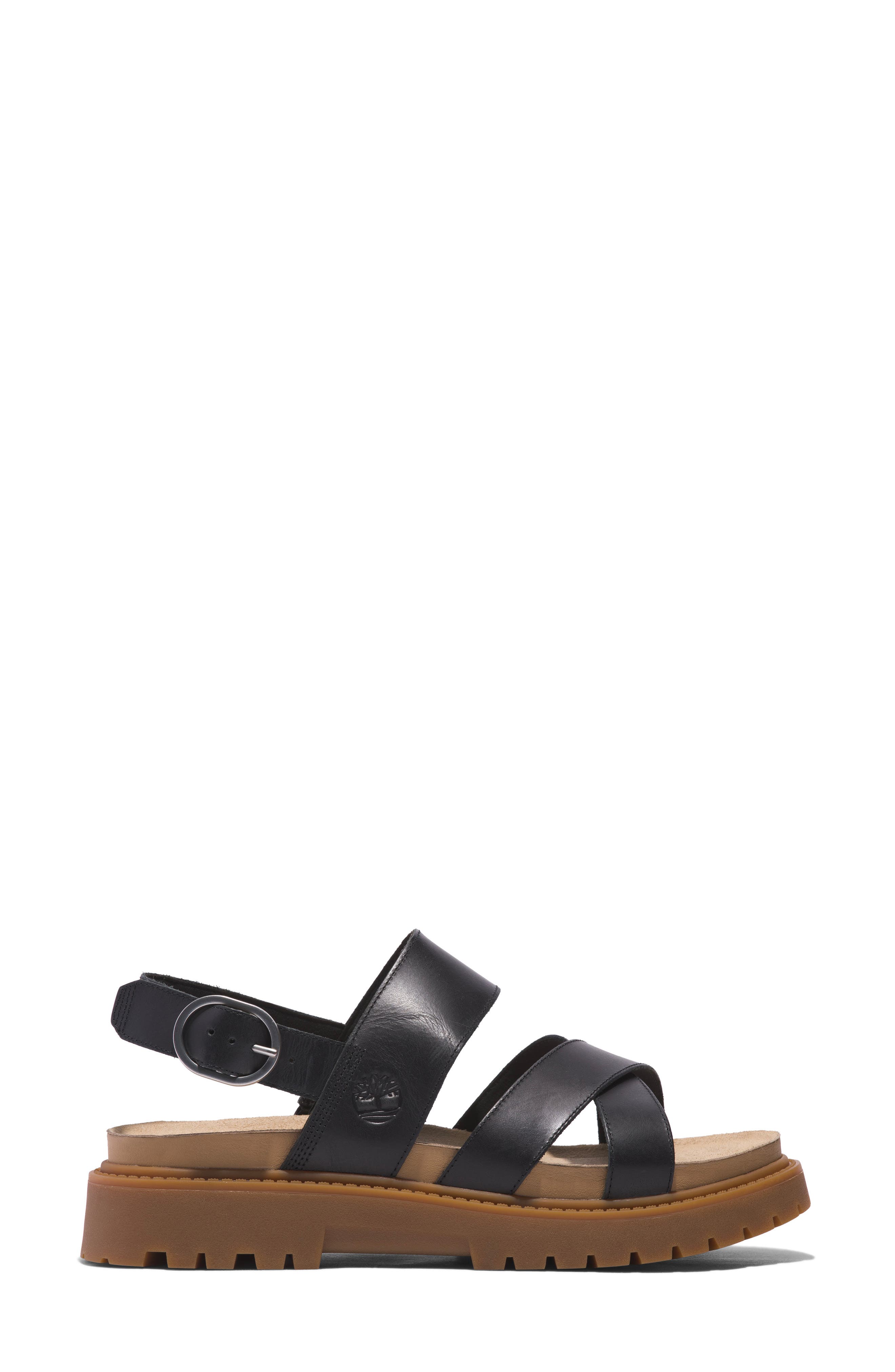 Timberland Clairemont Way Cross Strap Sandal, Alternate, color, Black Full Grain