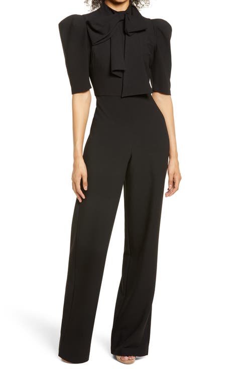 Ara Tie Neck Puff Sleeve Jumpsuit