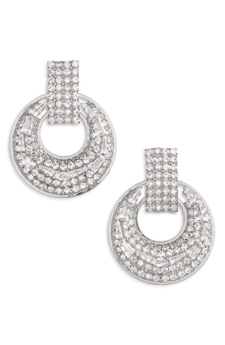 Tasha Door Knocker Earrings, Main, color, Silver Cubic Zirconia