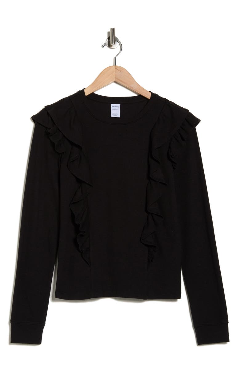 Melrose and Market Ruffle Shoulder Knit Top, Alternate, color, Black