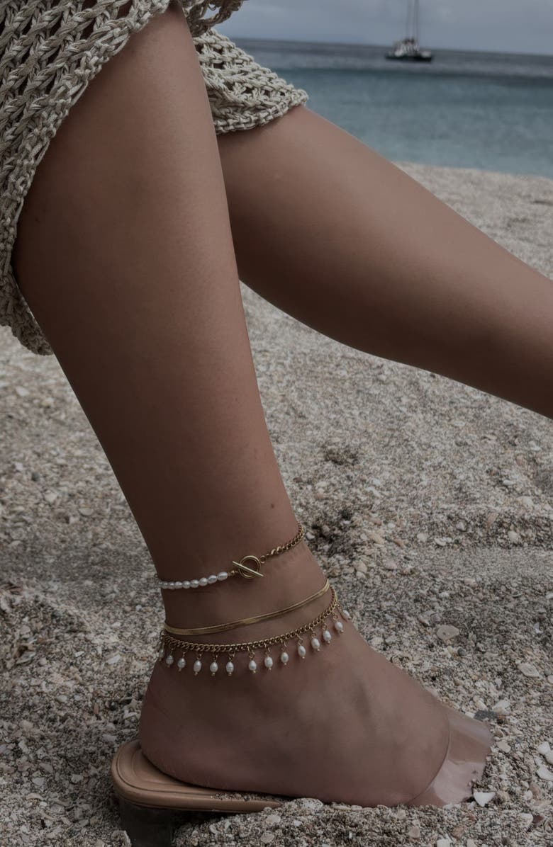 st. Moran Vicente Freshwater Pearl Anklet, Alternate, color, White