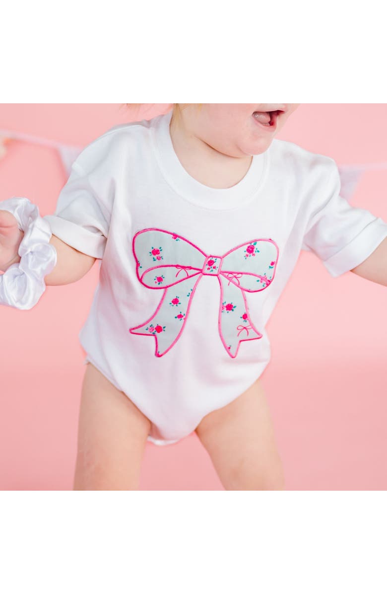 Sweet Wink Sky Blue Floral Bow Short Sleeve Romper, Alternate, color, White