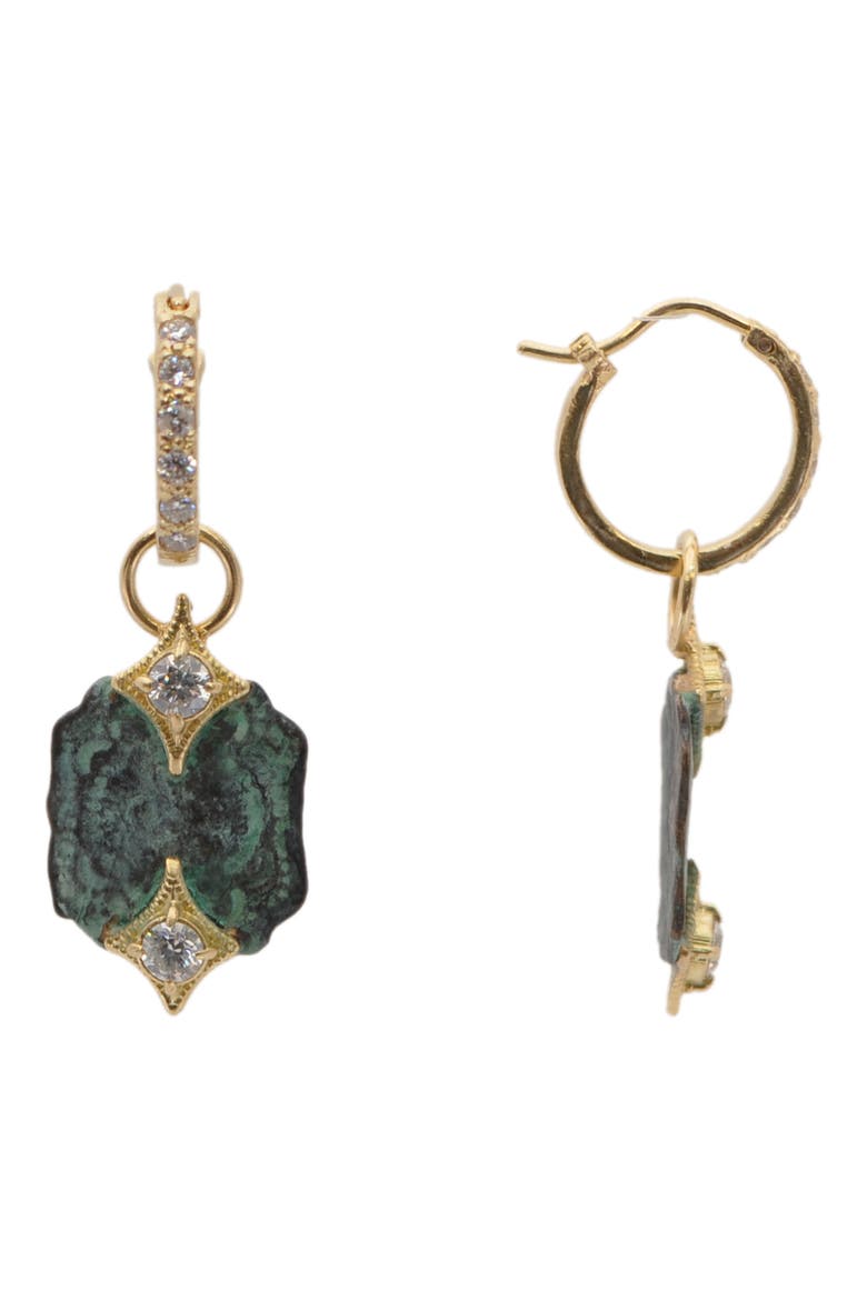 Artifact Huggie Hoop Drop Earrings, Main, color, GREEN