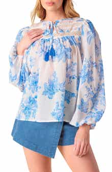 FLYING TOMATO Lace Trim Split Neck Top