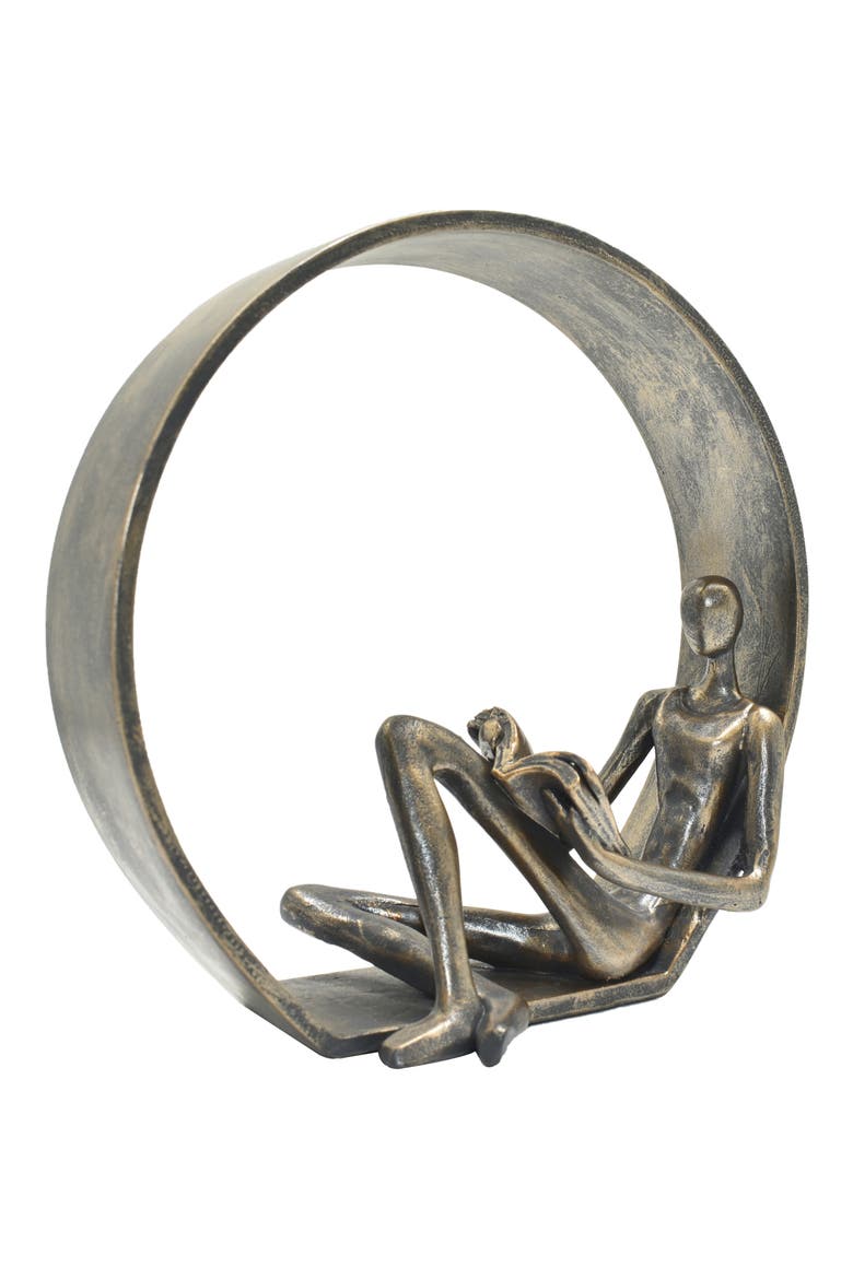 Encircled Reader Sculpture, Alternate, color, PEWTER
