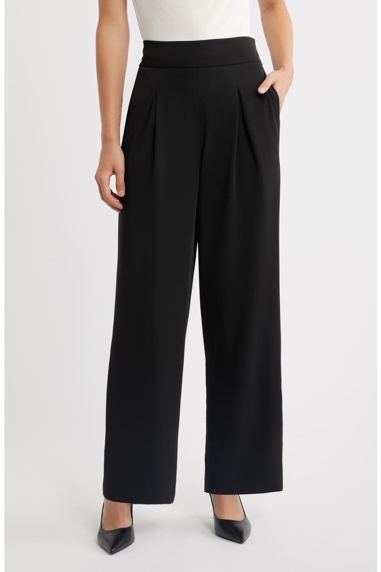 Pleated Pull-On Wide Leg Pants, Main, color, ANNE BLACK