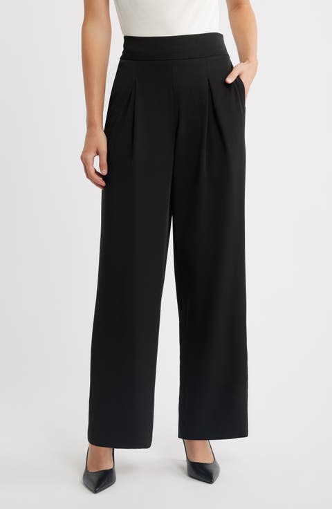 Pleated Pull-On Wide Leg Pants