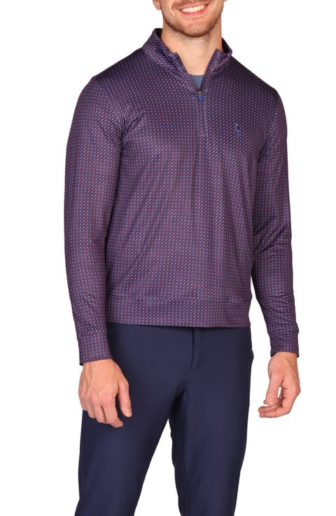 Golf Tee Print Long Sleeve Performance Quarter Zip Polo