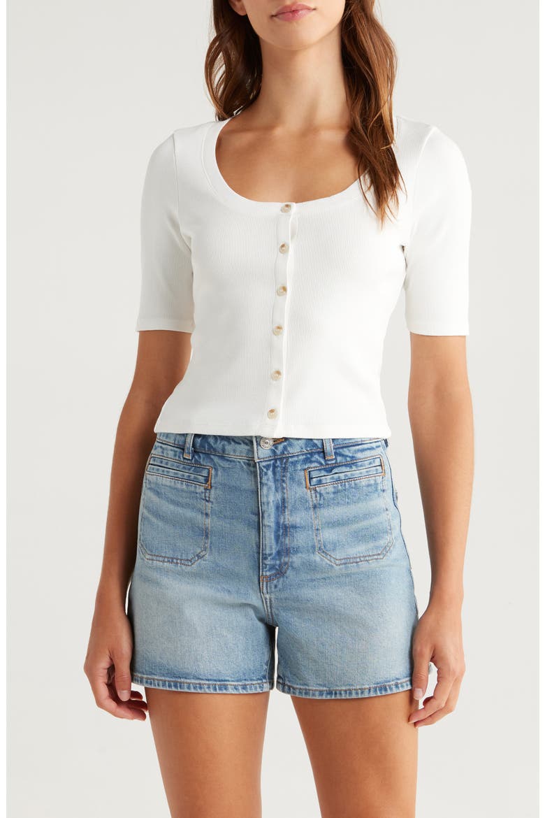Evette Short Sleeve Button-Up Sweater, Main, color, WHITE