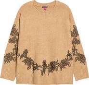 Vince Camuto Lace Appliqué Crewneck Sweater