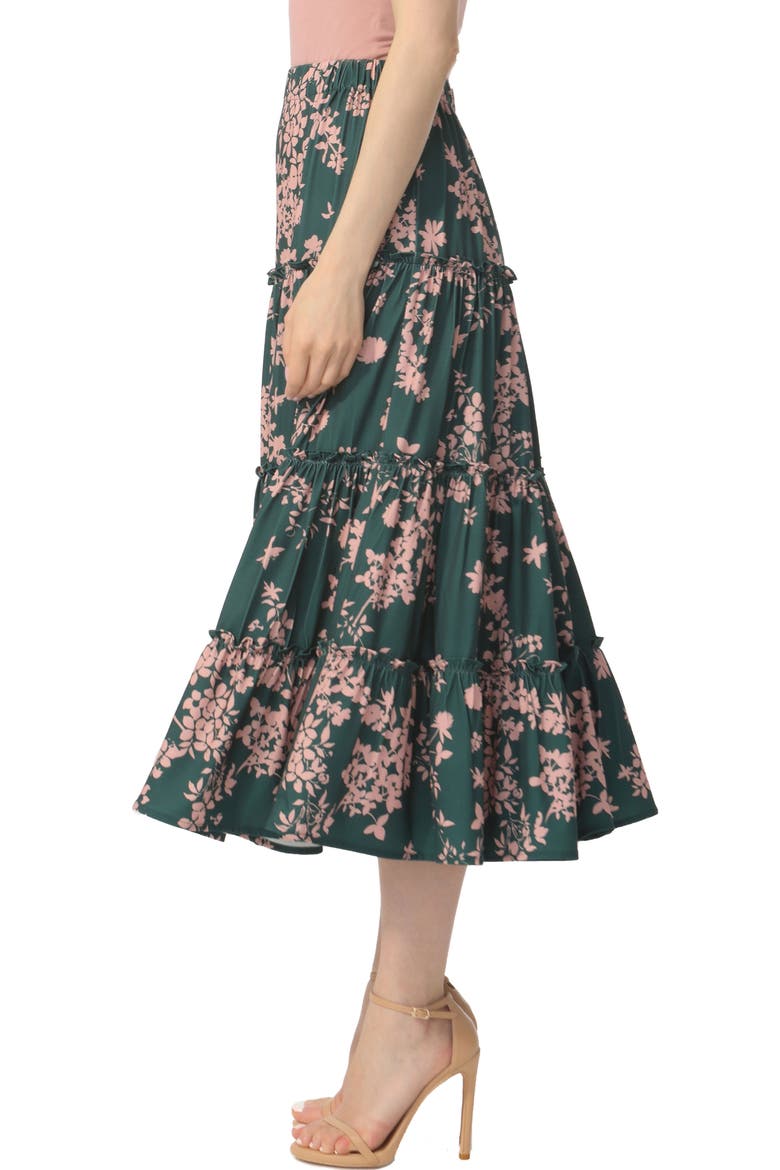 Women's Tiered Midi Skirt, Alternate, color, Forest Green