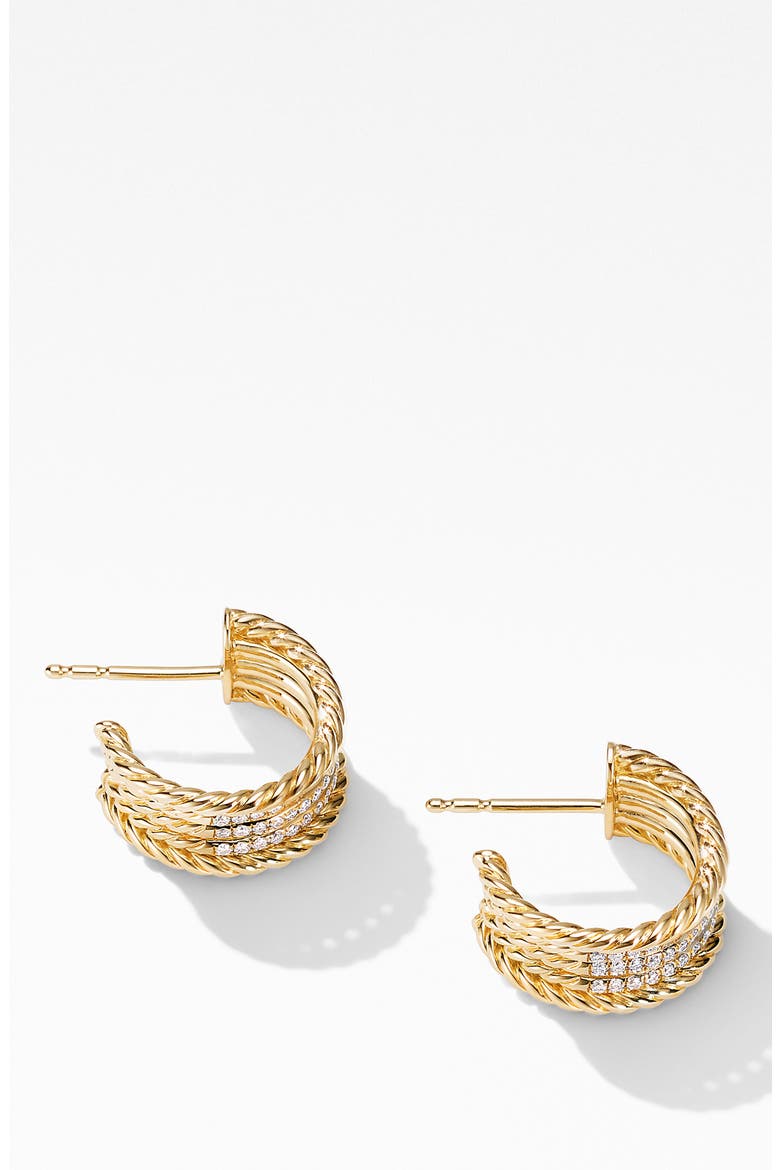 Origami Cable Huggie Hoops in 18K Yellow Gold with Diamonds, Alternate, color, YELLOW GOLD/ DIAMOND