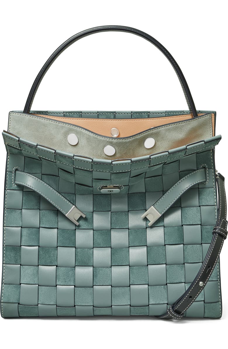 Tory Burch Lee Radziwill Woven Leather Double Bag, Main, color,