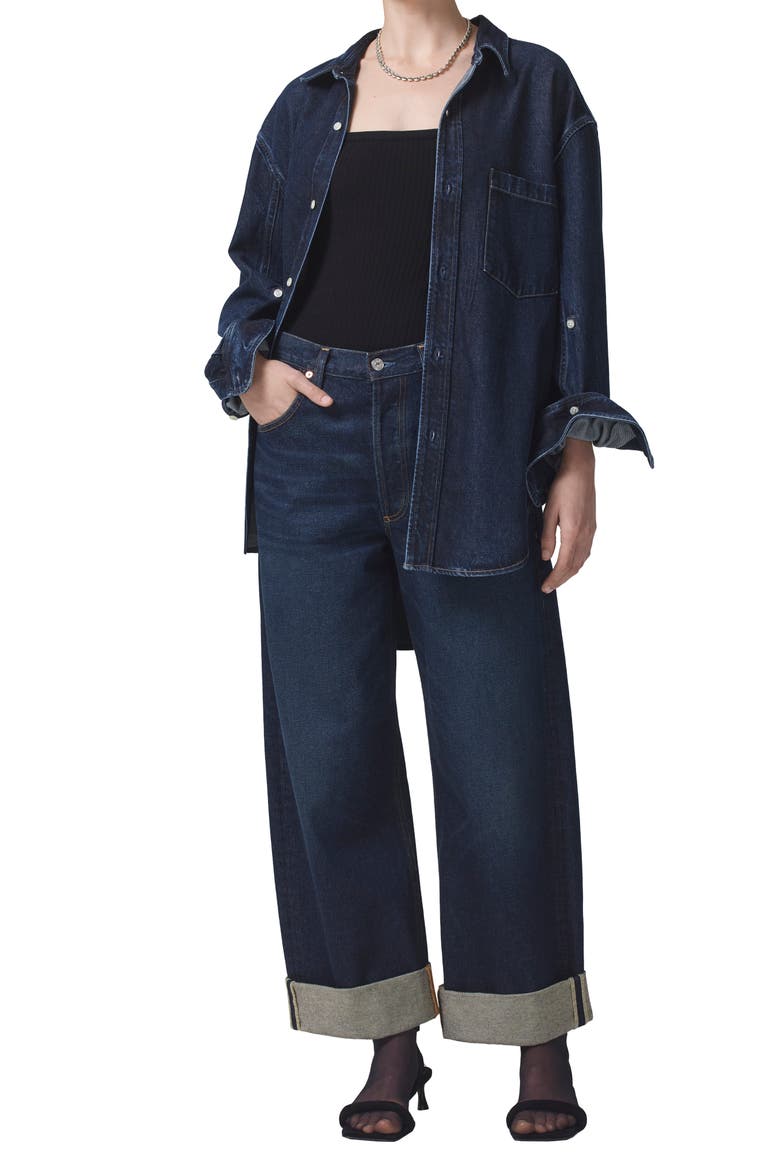 Ayla Cuffed Super High Waist Crop Baggy Jeans, Alternate, color, BRAVO DK IND