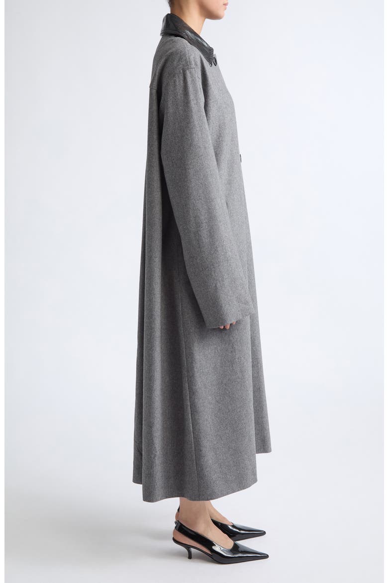 Stretch Wool & Cashmere Swing Coat with Leather Collar, Alternate, color, GREY MELANGE