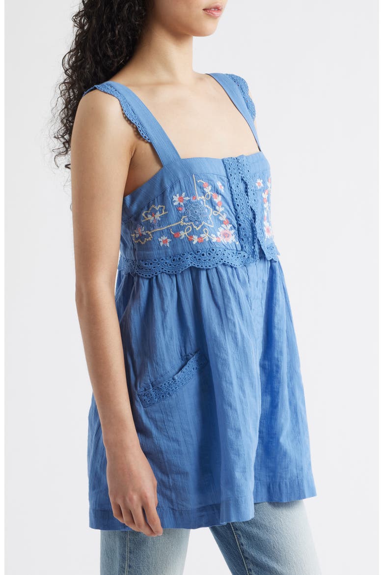 Farrah Floral Lace Embroidered Babydoll Tunic, Alternate, color, COLD RIVER