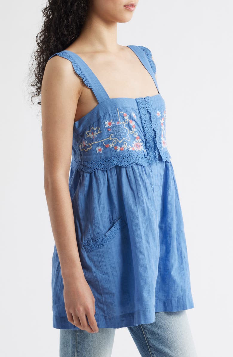 Free People Farrah Floral Lace Embroidered Babydoll Tunic, Alternate, color, Cold River