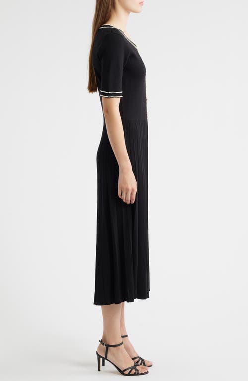 Elie Tahari The Leona Pleated Bead-trim Midi Sweater Dress