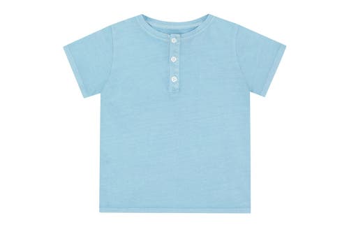 Vild House Of Little Ss Organic Cotton Henley T-shirt In Ice Blue-natural Mineral Dye