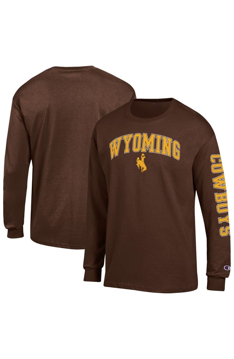 Champion Men's Champion  Brown Wyoming Cowboys Arch Over Logo 2-Hit Long Sleeve T-Shirt, Main, color, Brown