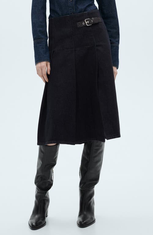 Mango Mara Pleated Denim Skirt In Dark Blue
