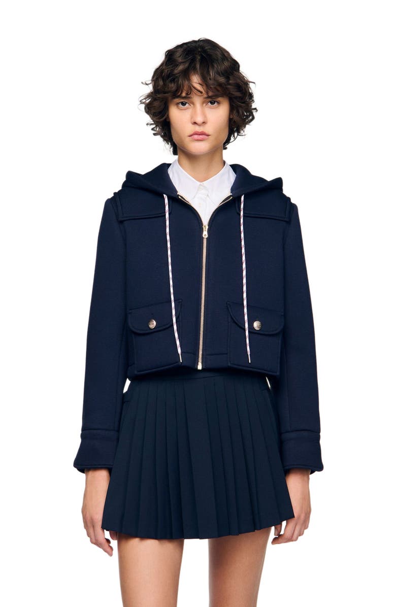 SANDRO Technical hooded jacket, Main, color, Navy Blue