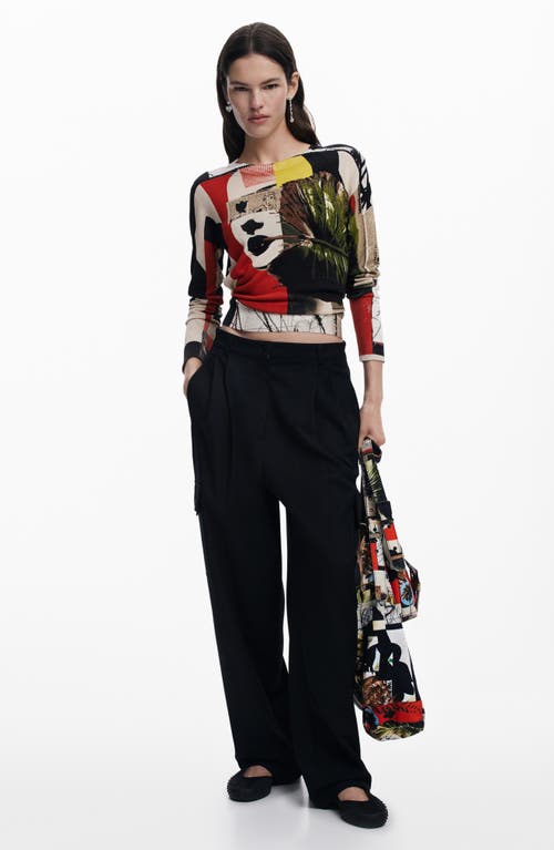 Shop Desigual Abstract Print Cotton Blend Sweater In White Multi