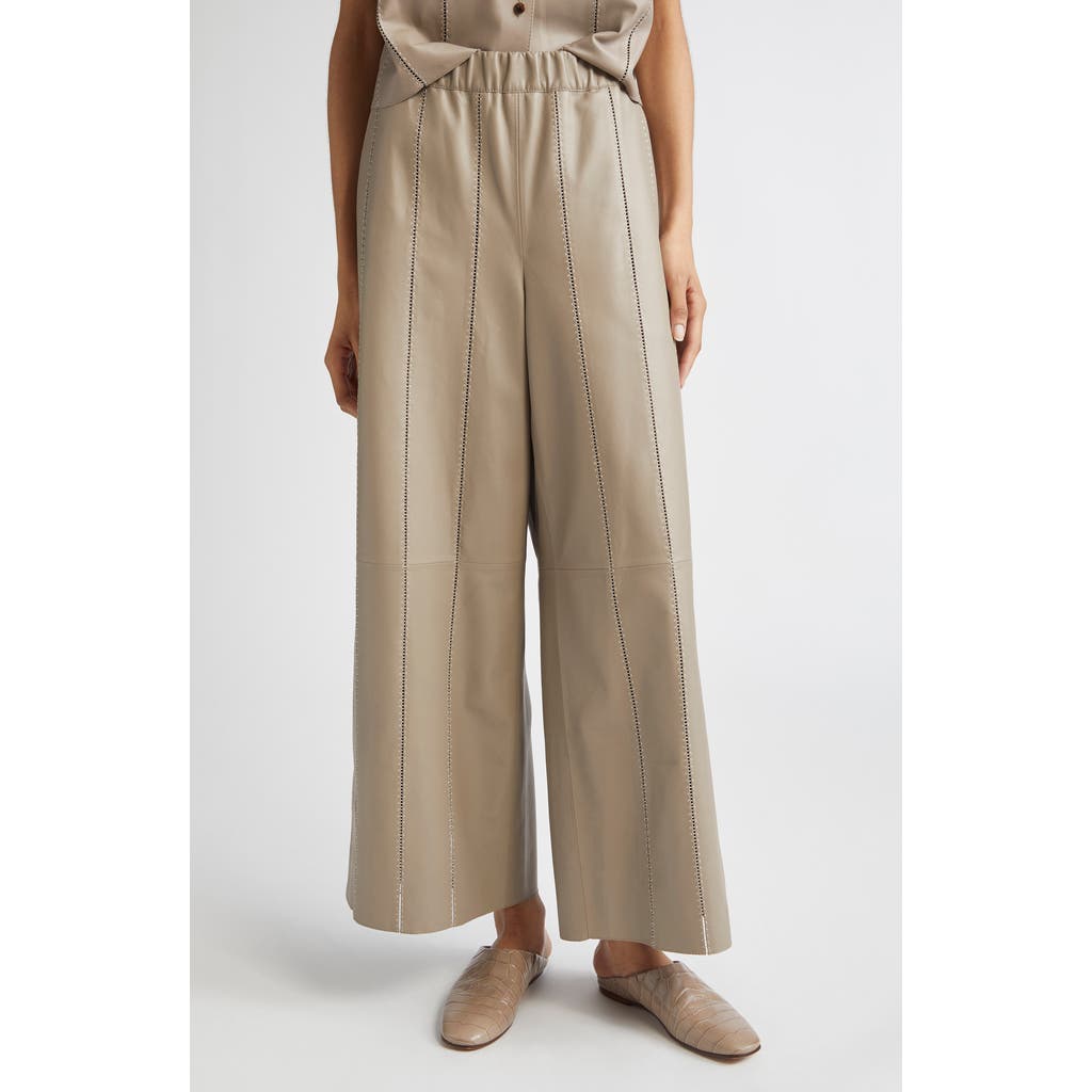 Lafayette 148 New York Riverside Ladder Stitch Lambskin Leather Ankle Pants