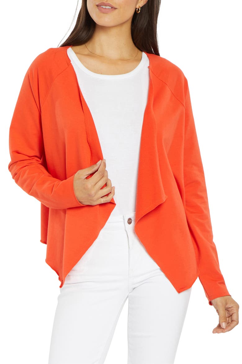 Draped Open Front Sweatshirt, Main, color, OPOPPY
