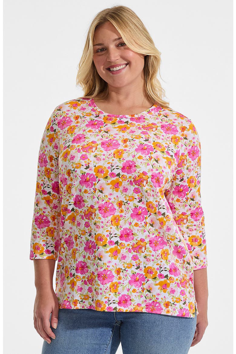 3/4 Sleeve Cotton Supima Tunic, Main, color, White Multi Painted Blooms
